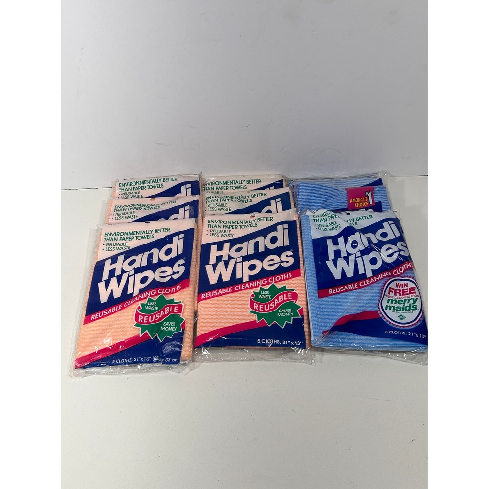 Handi Wipes Reusable Cleaning Cloths 21x13 Lot of 9 Packs Orange Blue Vintage